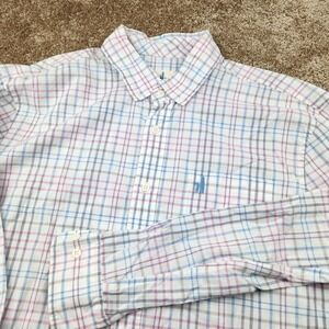 Johnnie-O Mens Large Hangin Out Button Down Shirt Plaid Long Sleeve Cotton